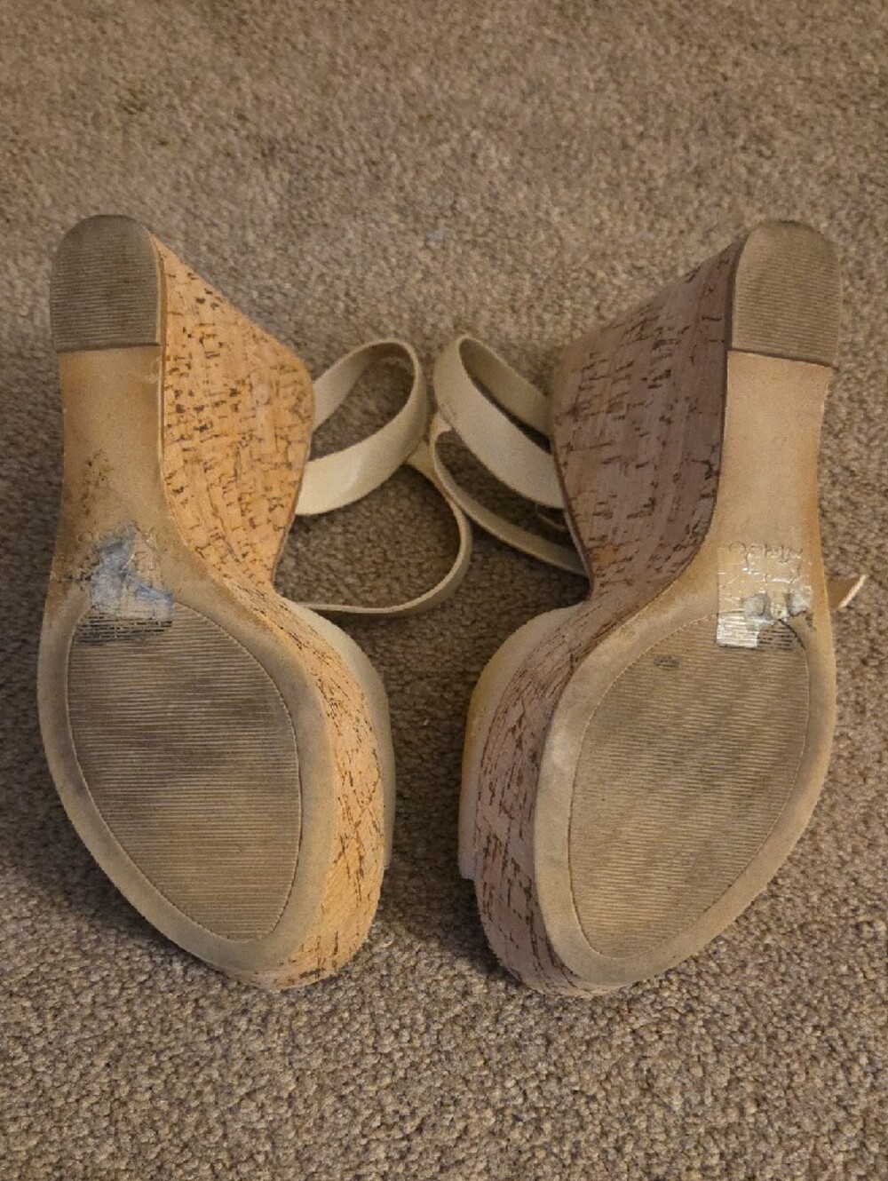 Aldo Cream Leather Cork Wedge Sandals with Slingback Strap - Picture 8 of 9